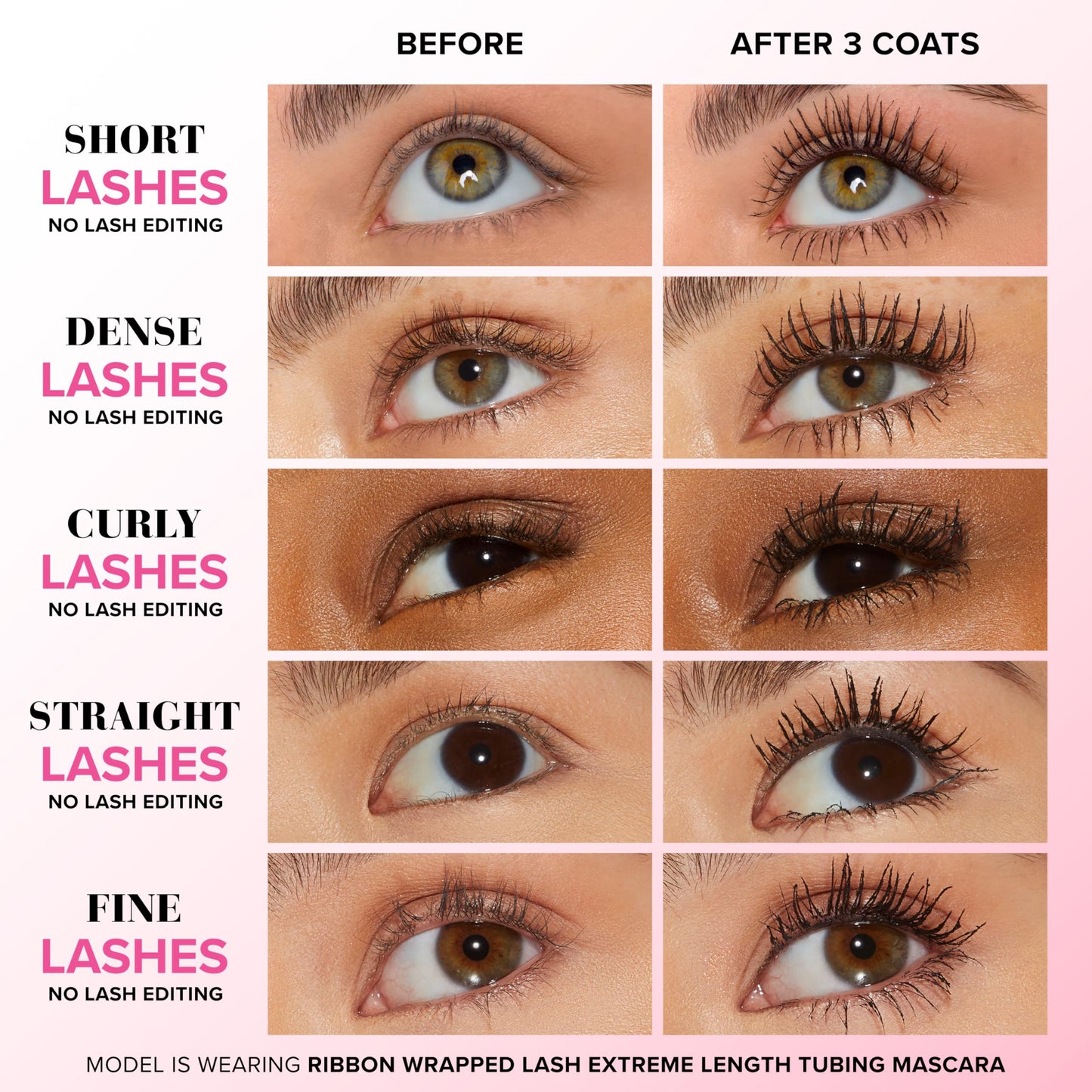 Too Faced Ribbon Wrapped Lash Mascara | Extreme-Length Tubing Mascara + 24-Hour Volume & Curl | Flake-Resistant, Smudge-Proof, Clump-Free Formula, Lash Extension Effect, Black, 0.27 Fl Oz
