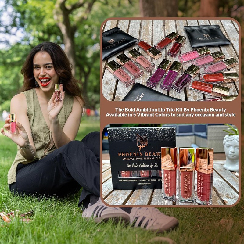 Mauve Matte Lip Trio - Smudge-Resistant Lipstick, Gloss & Oil | Hydrating Vegan Gift Set with Jojoba & Vitamin E