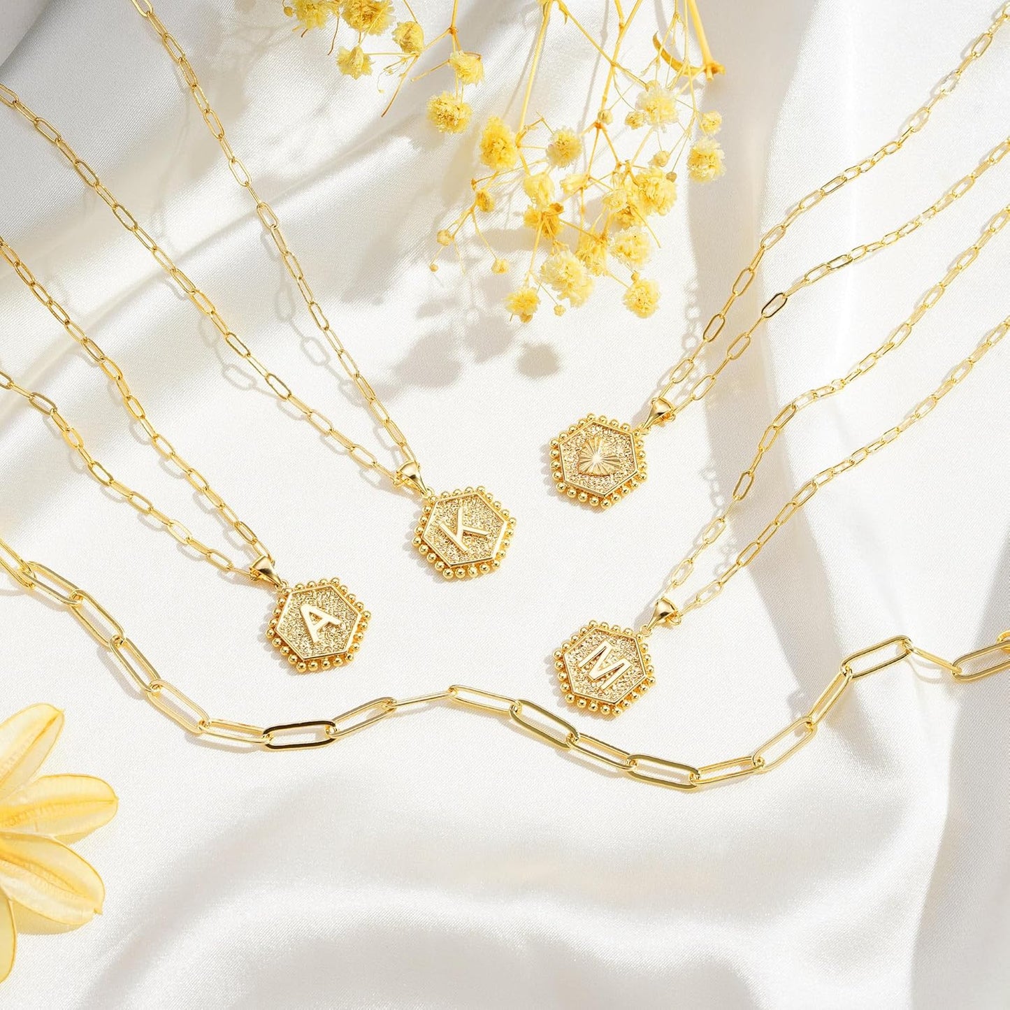Dainty Initial Necklaces for Women - 14K Gold-Plated Layered Hexagon Design | Perfect Gift for Teens
