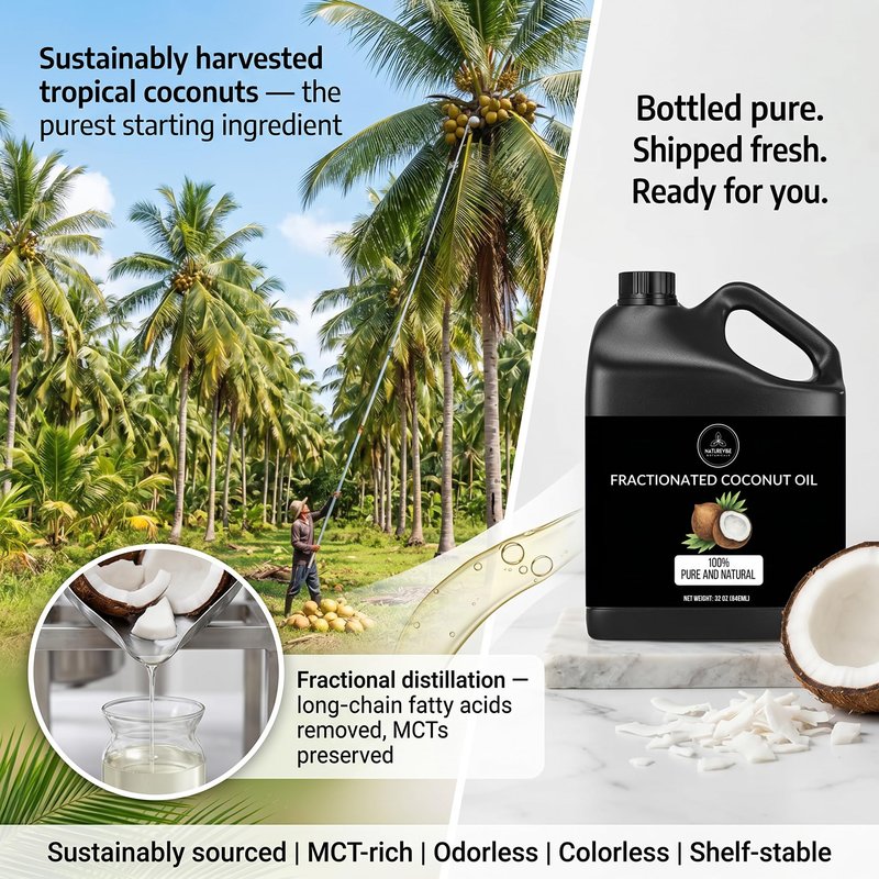 Naturevibe Botanicals Fractionated Coconut Oil 32 Ounces | 100% Pure and Natural | Great for Skin Care and Hair Care