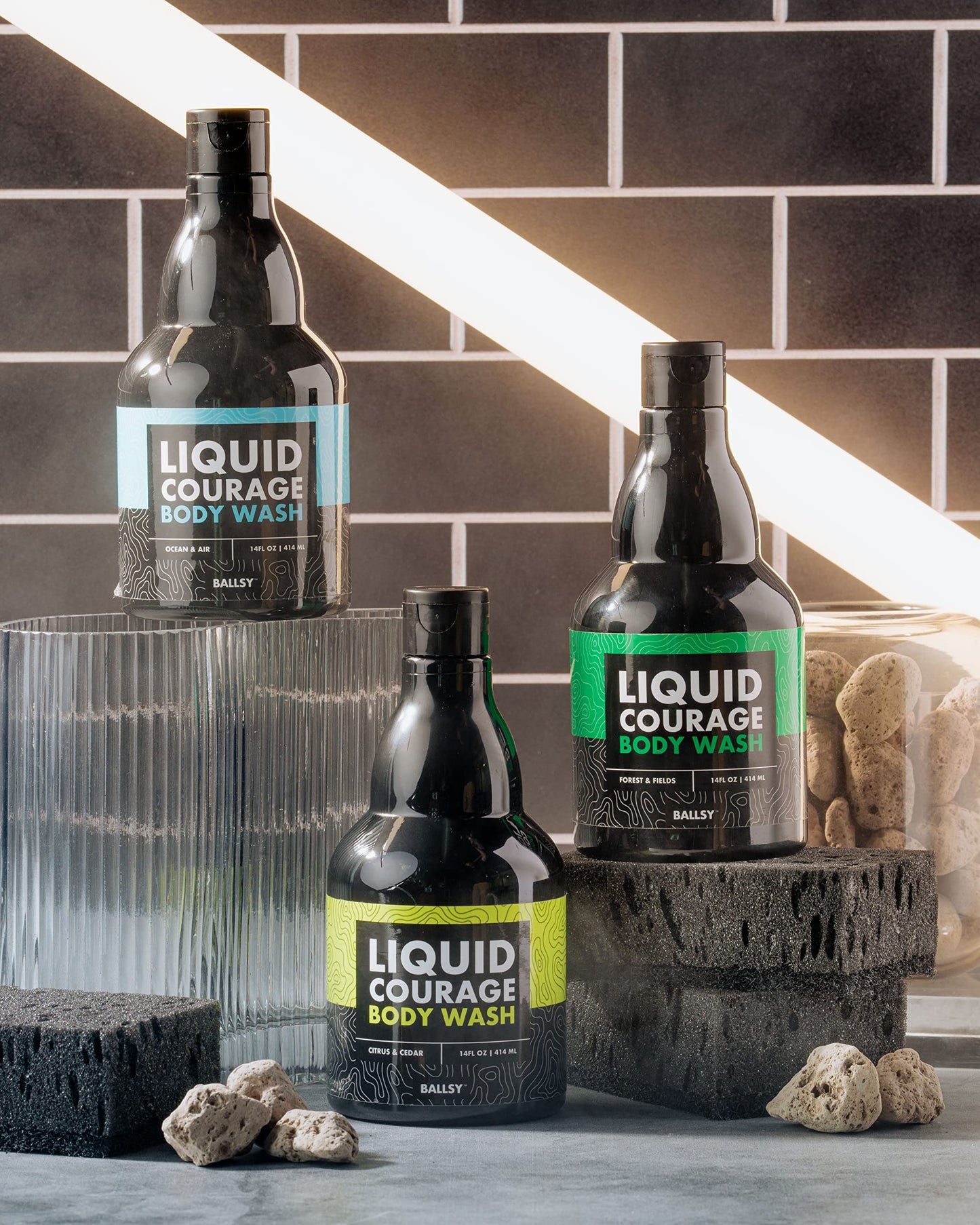 Ballsy Liquid Courage Body Wash to Hydrate Skin, with Aloe Vera, Coconut Oil and Jojoba Spheres, Citrus and Cedar, 14 oz