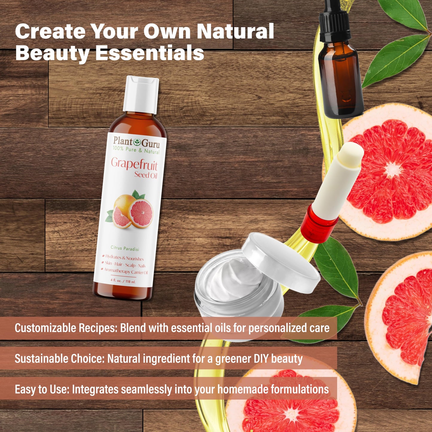 Plant Guru Grapefruit Seed Oil 32 fl. oz. Cold Pressed 100% Pure & Natural Carrier – Skin, Face, Body & Hair Growth Moisturizer. Great for DIY Creams, Lotions, and Lip Balms