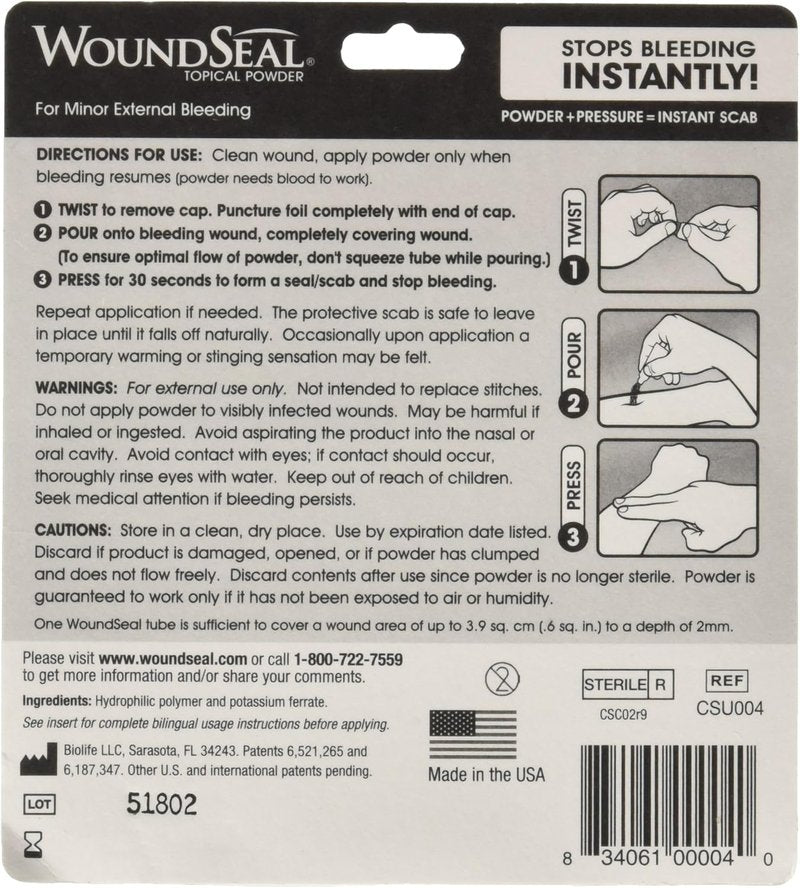 WoundSeal Powder - Fast-Acting Blood Clotting Agent | 4 Pack (2 Units)