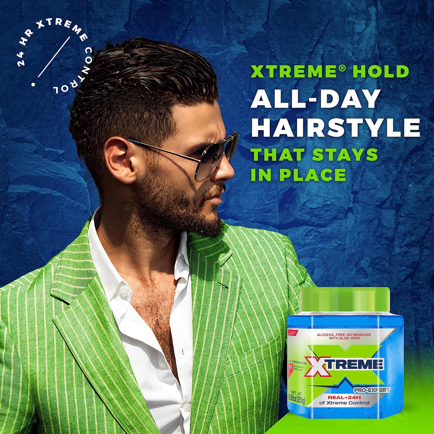Xtreme Pro-Expert Blue Styling Hair Gel, 24-Hours Extreme Control with Aloe Vera, 8.81 oz Jar (Pack of 24)