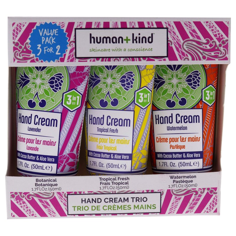 Human+Kind Moisturizing Hand Cream Trio - Three Scented Hydrating Creams with Avocado Oil and Shea Butter - Intense, Fast Absorbing Moisturizer for Smooth Skin - For Dry, Cracked Skin Relief - 3 pc
