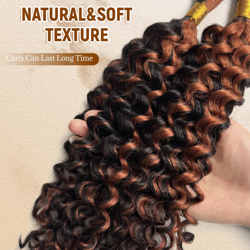 1B/30 Braiding Human Hair Ombre Water Wave 2 Bundles Highlight Curly Bulk Boho Braids Human Hair Extensions 100g 18 Inch Balayage Human Braiding Hair Knotless