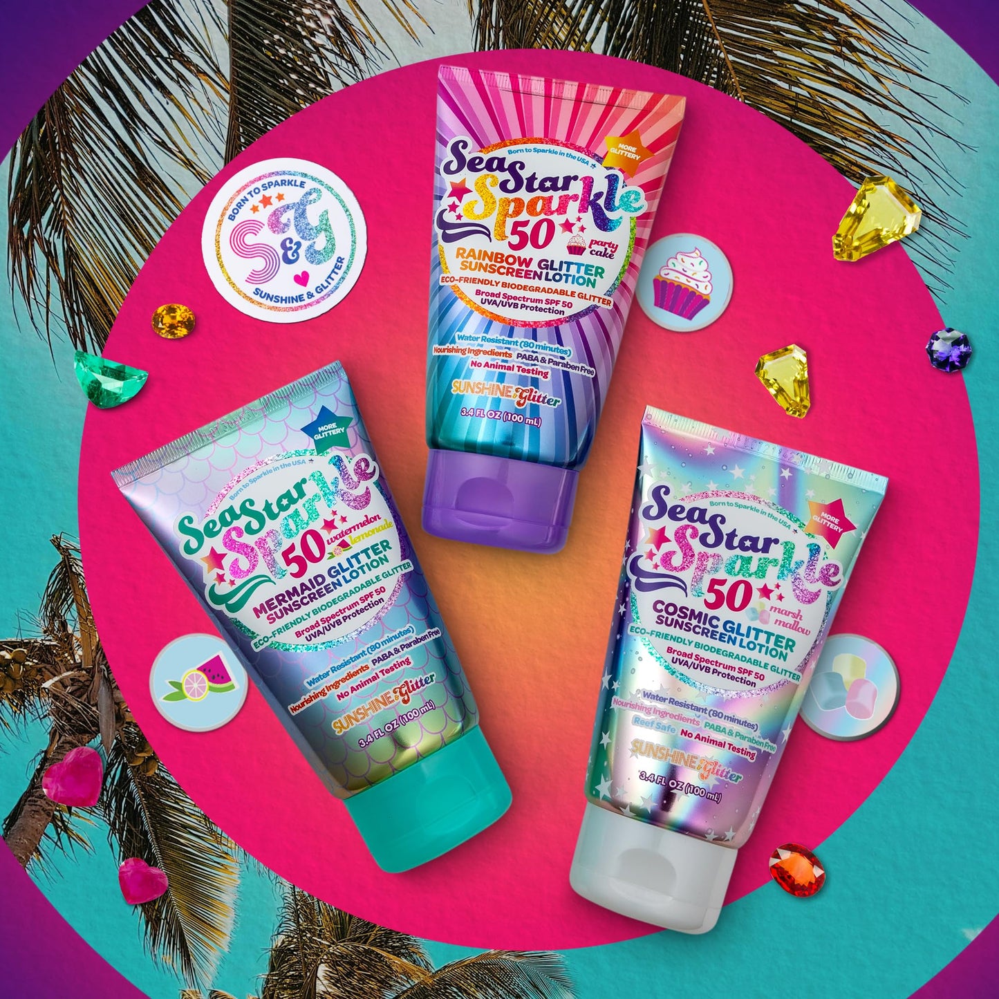 Seastar Sparkle - Cosmic Marshmallow Scented Glitter Sunscreen Lotion - SPF 50 - Biodegradable Sunscreen, Kids, Water Resistant, Glitter lotion, Cruelty Free, Kids Lotion, Made in USA, 3.4oz