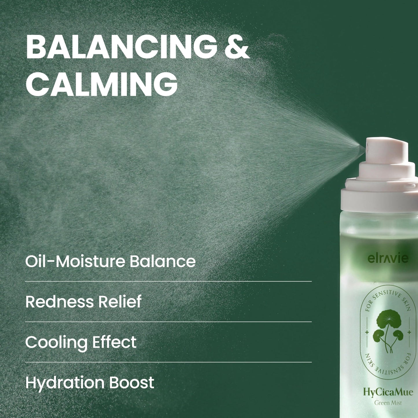 elravie HyCicaMue Green Face Mist | Ultra-Fine Face Spray for Instant Calming & Moisturizing | Cica, Peptide, Ceramide, Hyaluronic Acid | Reduce Excess Sebum & Soothe Irritated Skin | Korean Skin Care