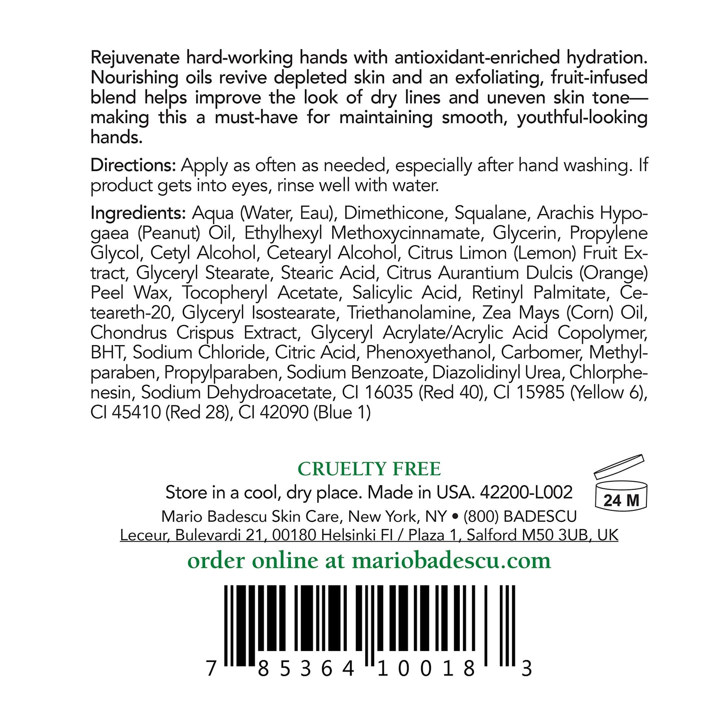 Mario Badescu Fruit and Vitamin A Hand Cream - Lightweight Hand Lotion for Dry Skin- Moisturizer Infused with Alpha Hydroxy Acids for Softer, Smoother Skin, 4 Fl Oz