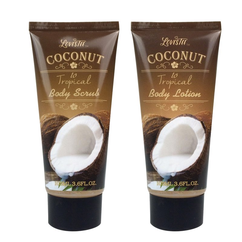 Mother's Day Spa Gift Baskets Bath and Body Set Refreshing Coconut Fragrance Lovestee - Bath and Body Gift Set Includes Shower Gel Body Lotion Body Scrub Body Butter Bath Salt and Loofah Scrubbed
