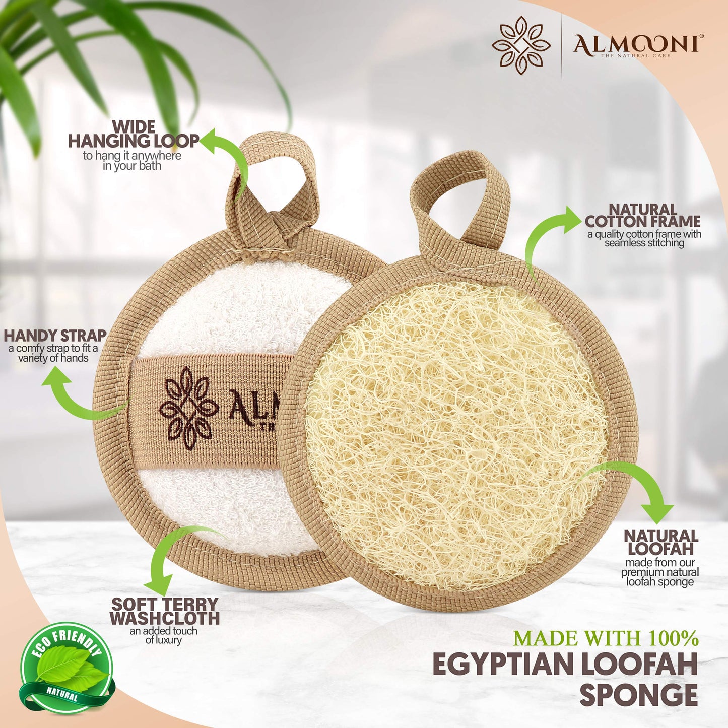 Premium Natural Egyptian Shower Loofah Sponge and Facial Loofahs, Large Exfoliating Shower Loofa Body Scrubbers Buff Away Dead Skin for Smoother, More Radiant Appearance (3 lufa Pack)
