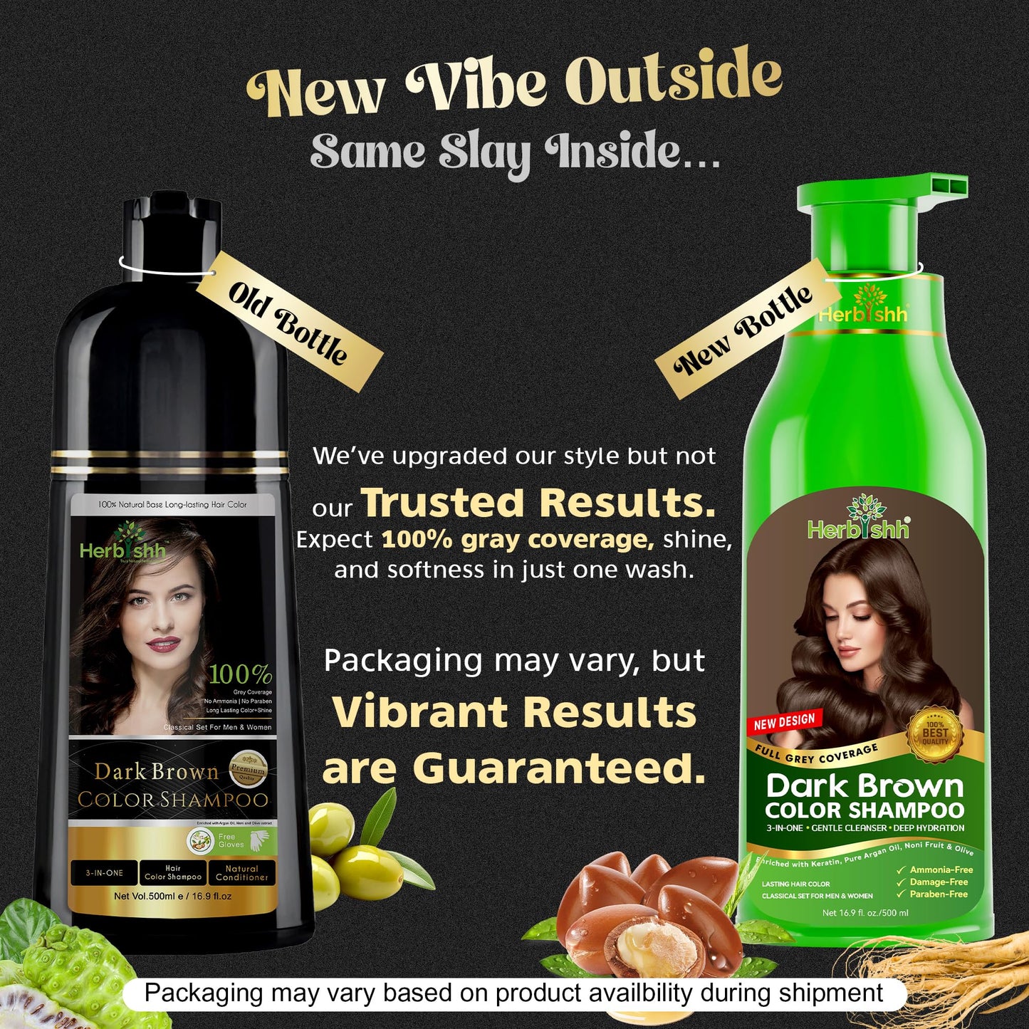 Herbishh Hair Color Shampoo for Gray Hair 500ml Dark Brown + Essential Care Flower Hair Oil for Dry Damaged Hair & Growth 60ml