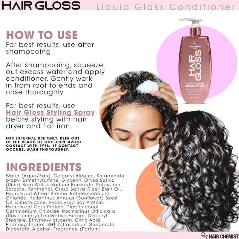 Hair Chemist Hair Gloss Liquid Glass Conditioner 33.8 oz. - Frizz Reducing Smoothing Conditioner, Lightweight Formula that Protects and Adds Shine to Hair