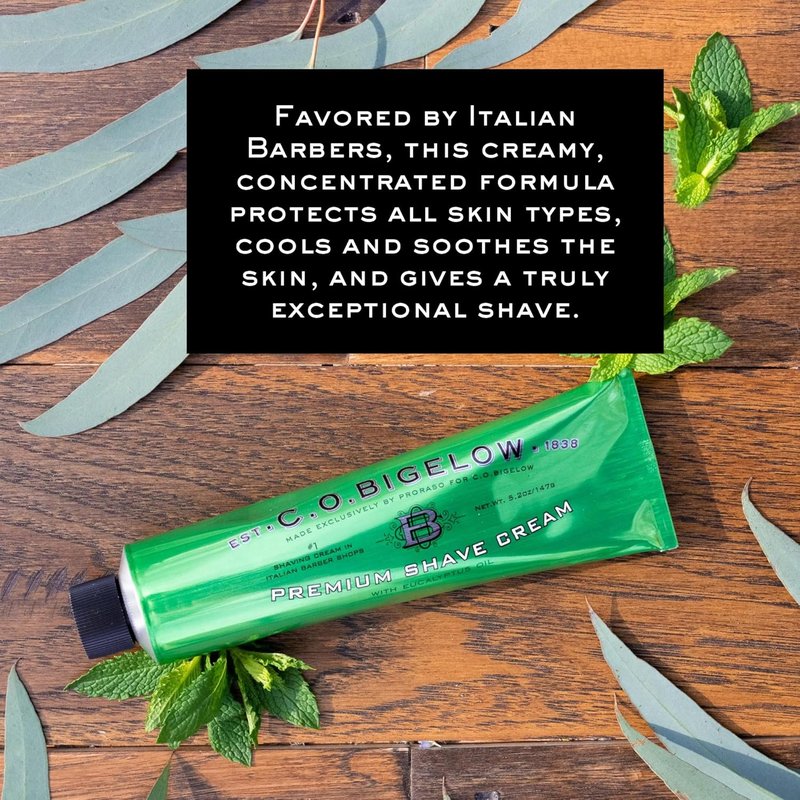 C.O. Bigelow Shaving Cream - Eucalyptus Oil Formula for Sensitive Skin | 5.2 oz Tube