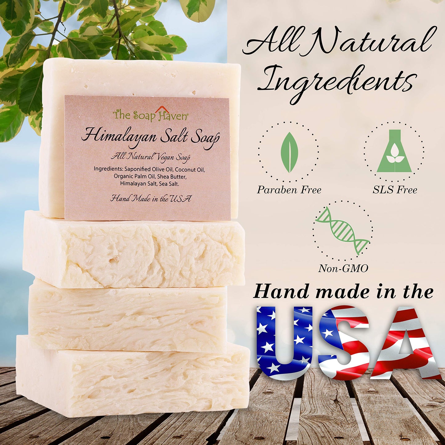 The Soap Haven Bundle of 4 Himalayan Salt Soap Bars and 4 Soap Saver Mesh Bags
