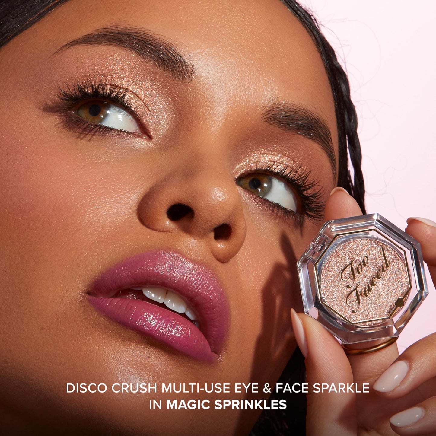 Too Faced Disco Crush High Shine Glitter Multi-Use Eye + Face Sparkle | Creamy, Iridescent, Multichrome Face & Eyeshadow Glitter, 0.05 Ounce, Magic Sprinkles