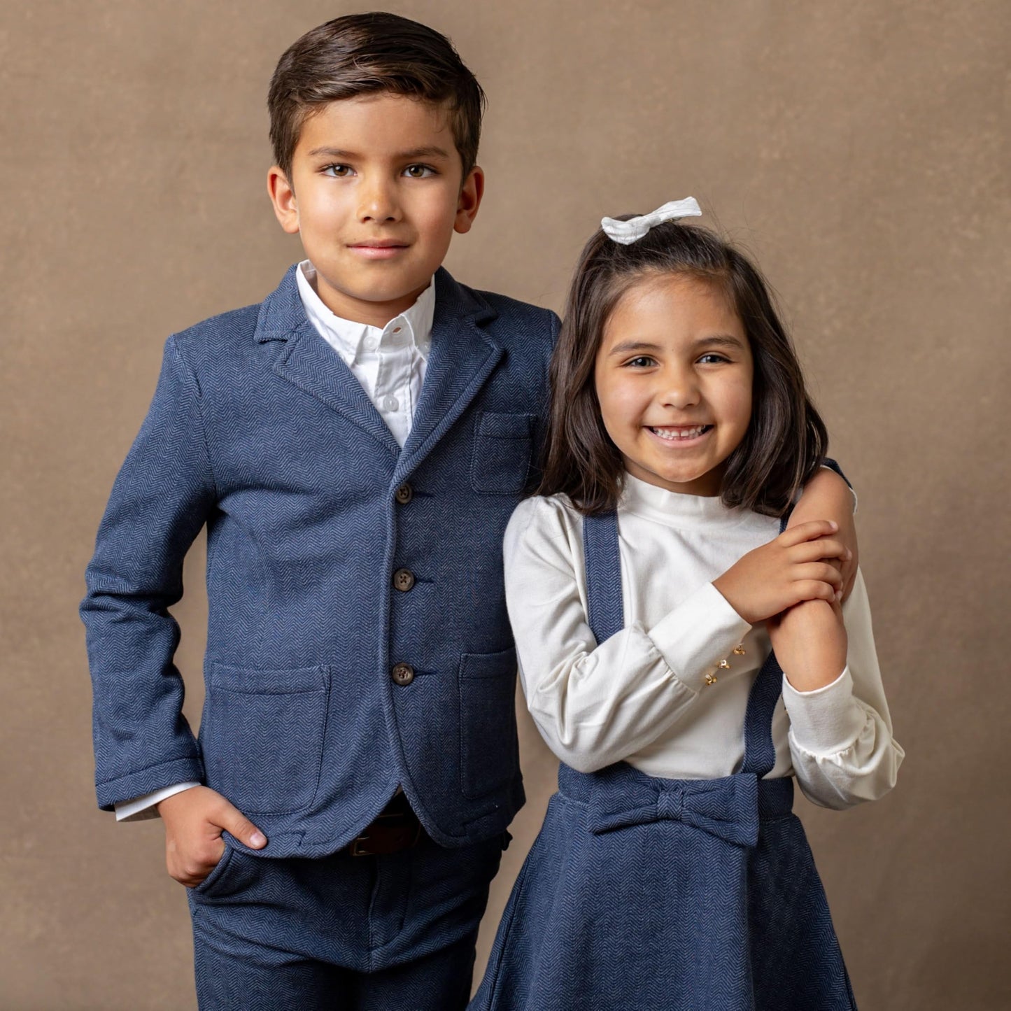 Hope & Henry Baby Boys' Fleece Suit Blazer Made with Organic Cotton, 18-24 Months, Navy Herringbone