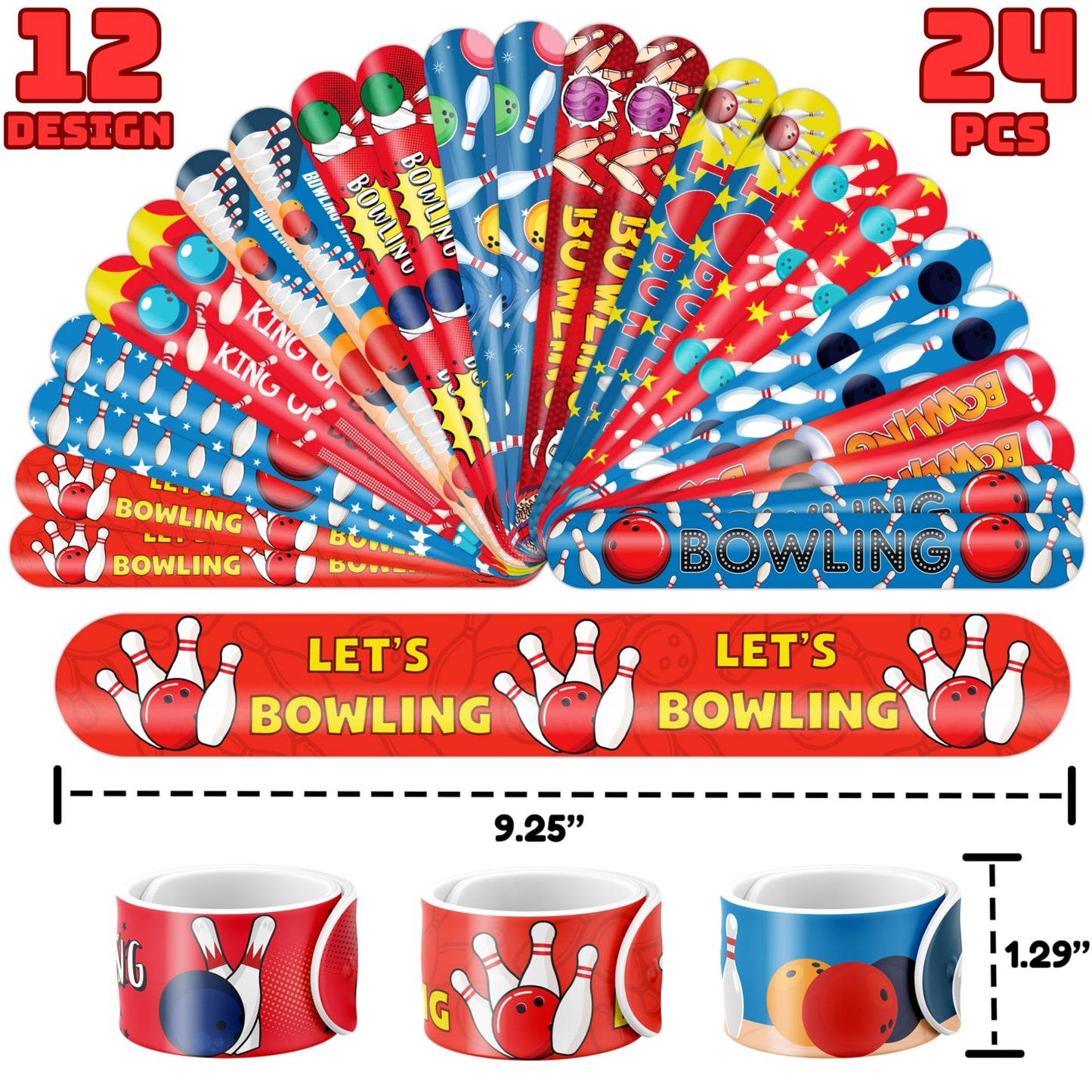 72 PCS Bowling Party Favors Set | 48 PCS Temporary Tattoos & 24 PCS Slap Bracelets Fun Bowling Themed Gifts for Kids, Girls and Boys, Birthday Parties, Baby Showers, Classroom Rewards & Sports Events