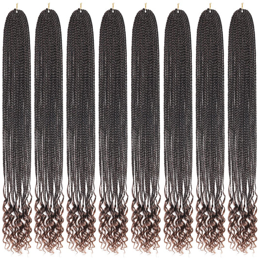 144 Strands Goddess Crochet Box Braids with Curly Ends 24 Inch Pre Looped Box Braids Crochet Hair 8 Packs Curly Crochet Braids for Black Women