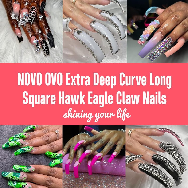 Transparent Duck & Hawk Curved Eagle Claw Nail Tips - 1050 Pcs Half Cover Square False Nails | 2 Sets of 550 & 500 Pcs