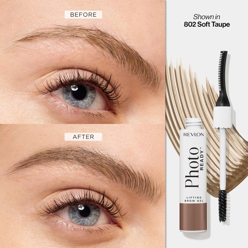 Revlon PhotoReady Lifting Brow Gel, Tinted Eyebrow Lamination with Spoolie Brush, Conditions, Shapes & Defines, 802 Soft Taupe, 0.23 fl oz
