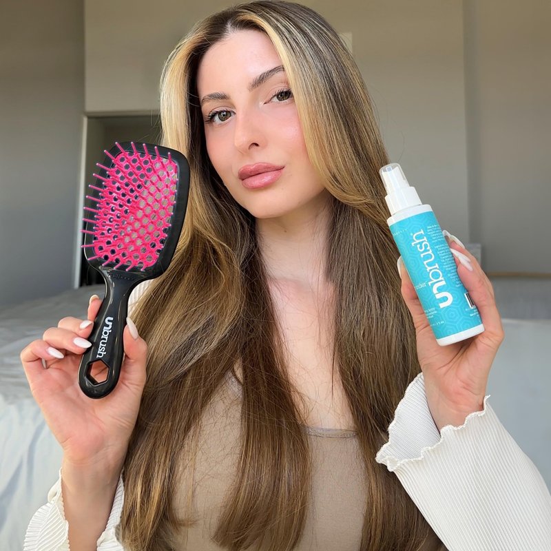 FHI Heat UNbrush Detangling Brush and UNwinder Detangling Spray Combo Pack - Tangle-Free Hair, Pain-Free Brushing, Anti-Static Bristles, Lightweight Hair Brush, Cherry Blossom