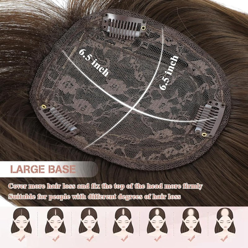 Hair Toppers for Women - Realistic Bangs Synthetic Hair Pieces | 6.5"x6.5" Large Coverage, 16" Volume Boost