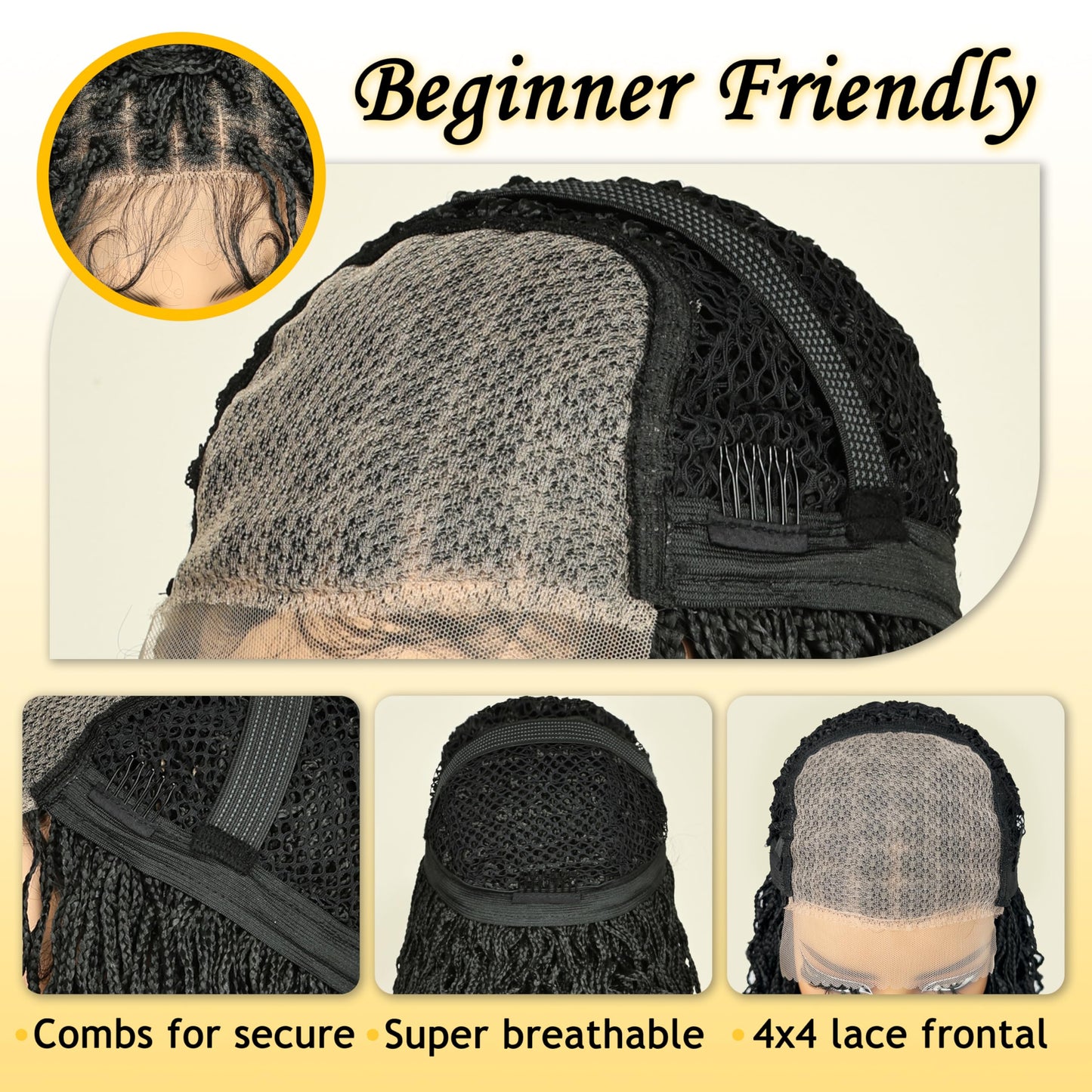 SOKU Short Braided Wig, Black Braided Wigs for Black Women 13 Inch Glueless 4x4 Mini Twist Lace Frontal Box Braid Wig with Baby Hair Ready to Wear for African American Women