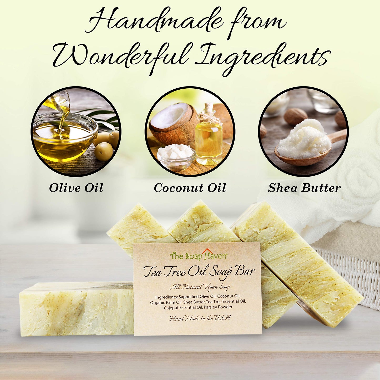 TEA TREE SOAP BAR - 4 Pack Natural Tea Tree Oil for Face, Body, Hand, Foot - Cleansing & Moisturizing Blemish & Body Odor Defense - SLS & Paraben Free - Handmade in USA - 4 Large 4.5 oz Bars