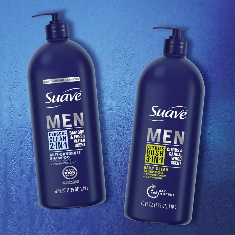 Suave Men 2 in 1 Anti Dandruff Shampoo and Conditioner, Classic Clean with Bamboo scent, 40 oz Pack of 3