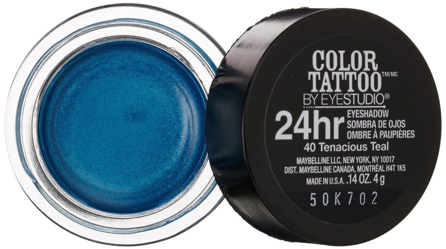 Maybelline New York Eyestudio ColorTattoo Metal 24HR Cream Gel Eyeshadow, Tenacious Teal, 0.14 Ounce (1 Count)