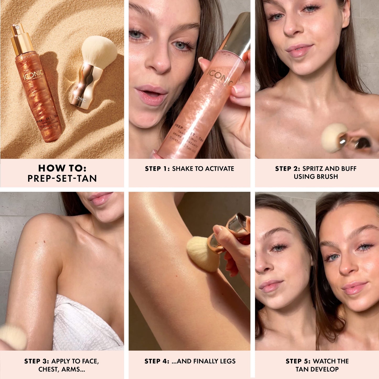 ICONIC LONDON Prep-Set-Tan Glow | Shimmering Self Tanning Facial Mist with Hyaluronic Acid, Cruelty-Free, Vegan Makeup, 2.53 Fl oz