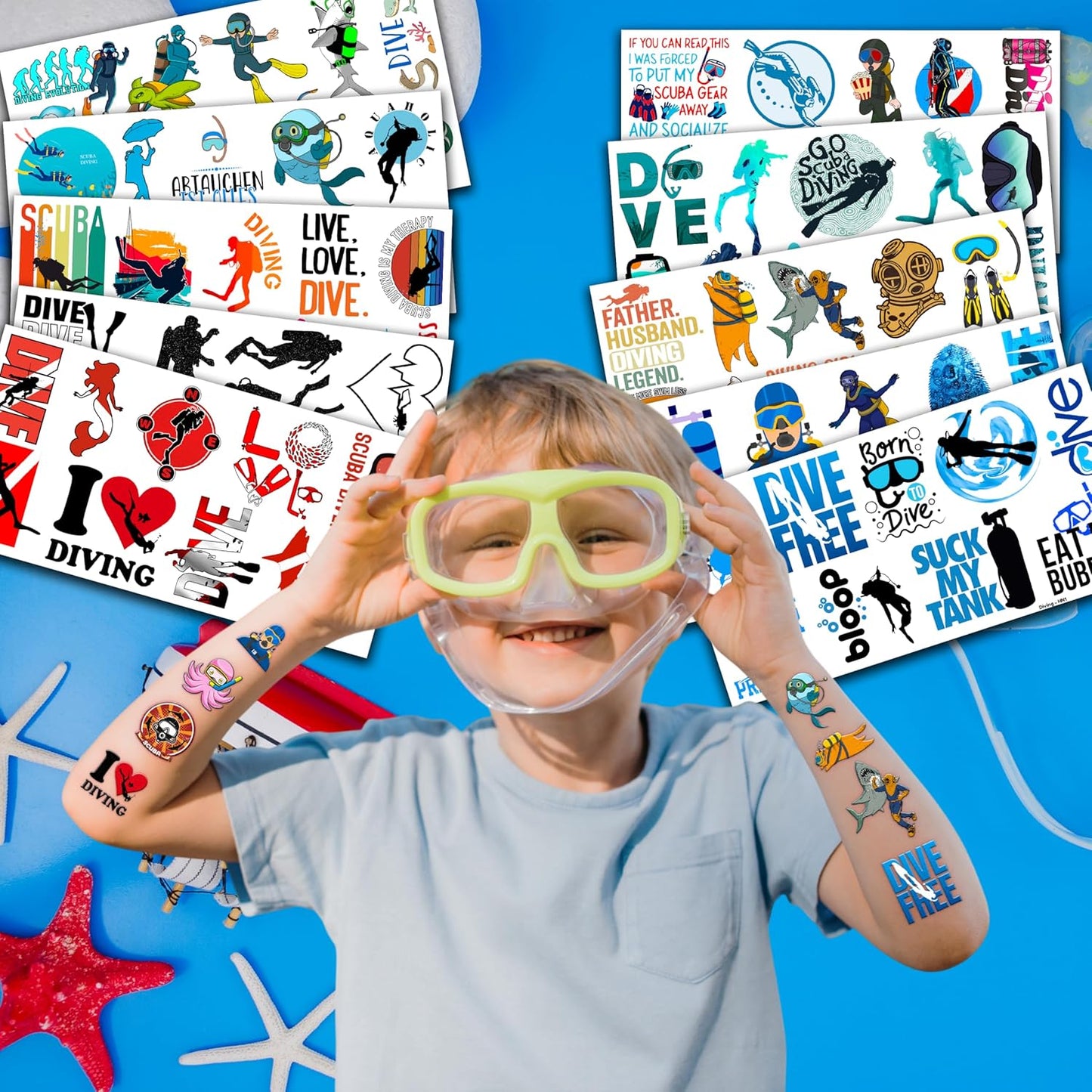Cool Scuba Diving Temporary Tattoos - 96PCS Ocean-Themed Stickers for Summer Beach Parties | Fun Gifts for Kids
