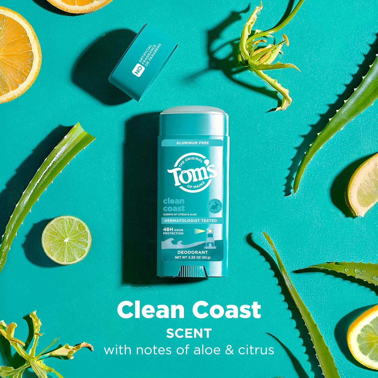 Tom’s of Maine Clean Coast Natural Deodorant for Men and Women, Aluminum Free, No Artificial Fragrances, Dyes, or Preservatives, Baking Soda Free, 48-Hour Odor Protection