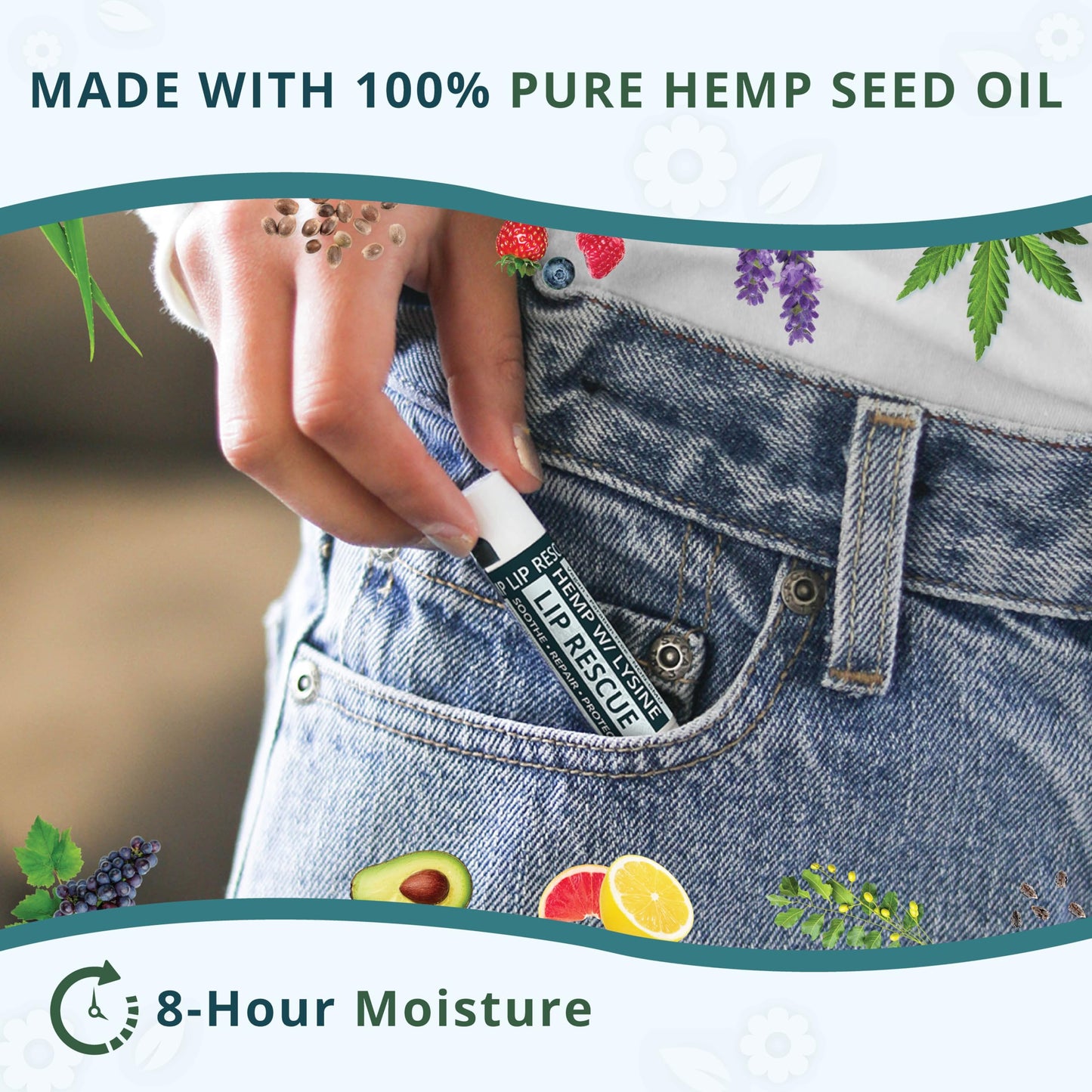 Hemp Lip Balm with L-Lysine & Seed Oil | Intense Lip Conditioner for Softness & Moisture Retention | Natural Botanical Lip Care (5 Tubes)