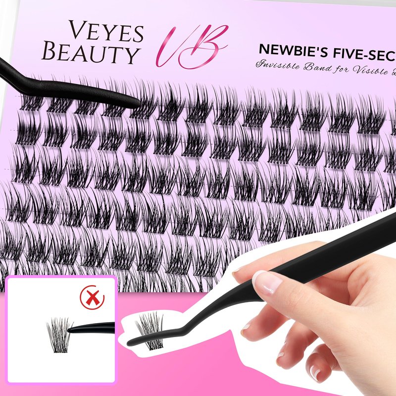 VEYESBEAUTY Lash Clusters Kit Individual Eyelash Extensions Thin & Invisible Band DIY False Eyelashes Newbie's Five-Second Series Wispy Lash Tray, Dreamy KIT with Bond&Seal Remover Applicator