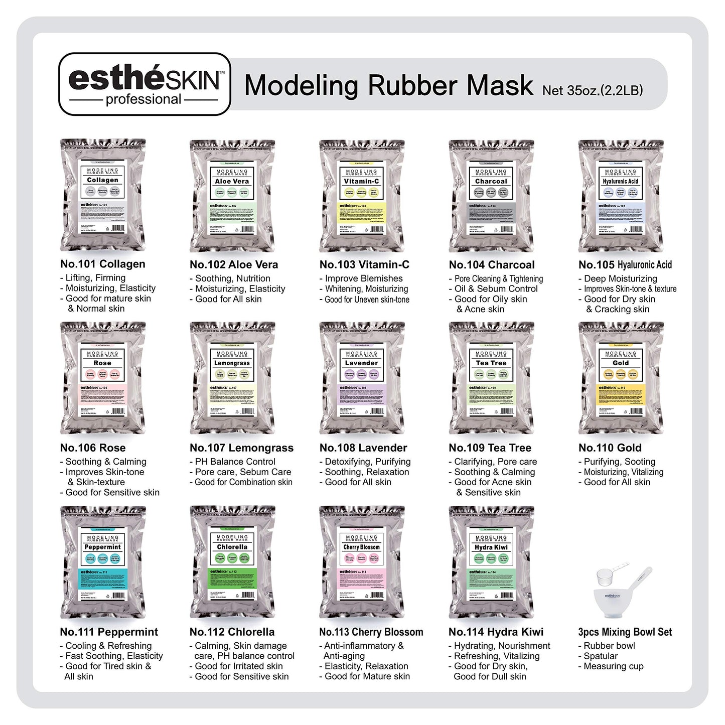 estheSKIN No.102 Aloe Vera Peel Off Type Modeling Rubber Mask Powder for Facial Skin Care Treatment, 35oz