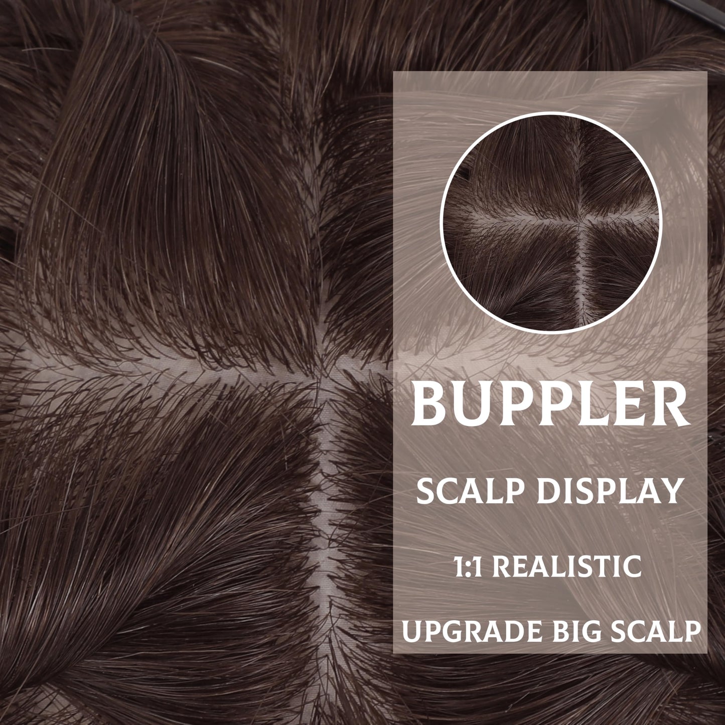 BUPPLER Hair Toppers for Women Real Human Hair-U Shape Toppers Hair Pieces for Women with Thinning Hairr 150% Density Silk Base Clip in Human Topper with Bangs for Daily Use(Dark Brown