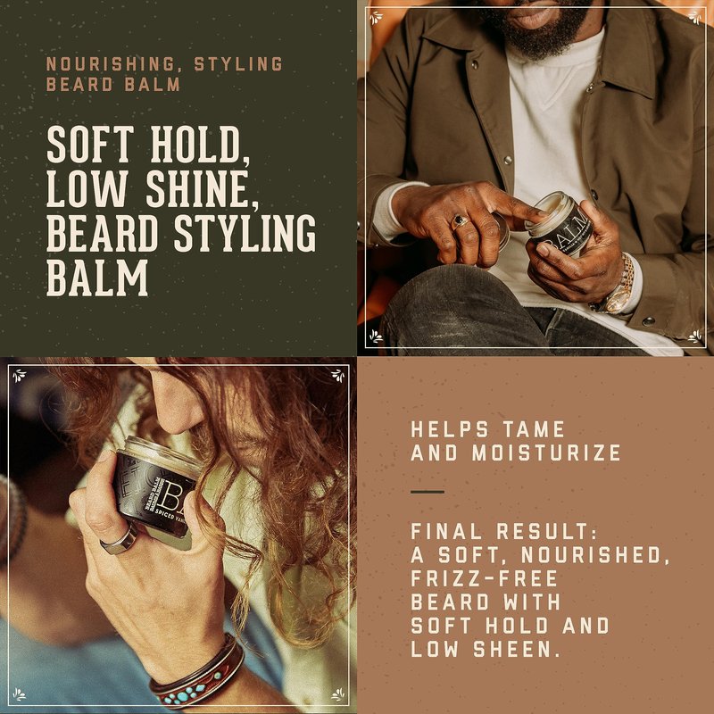18.21 Man Made Beard Balm for Men, Spiced Vanilla, 2 fl. oz - Premium Grooming Cream with Low Shine for Conditioning and Shaping Beards, Mustaches - Scented Facial Hair Balms, Long-Lasting Moisture