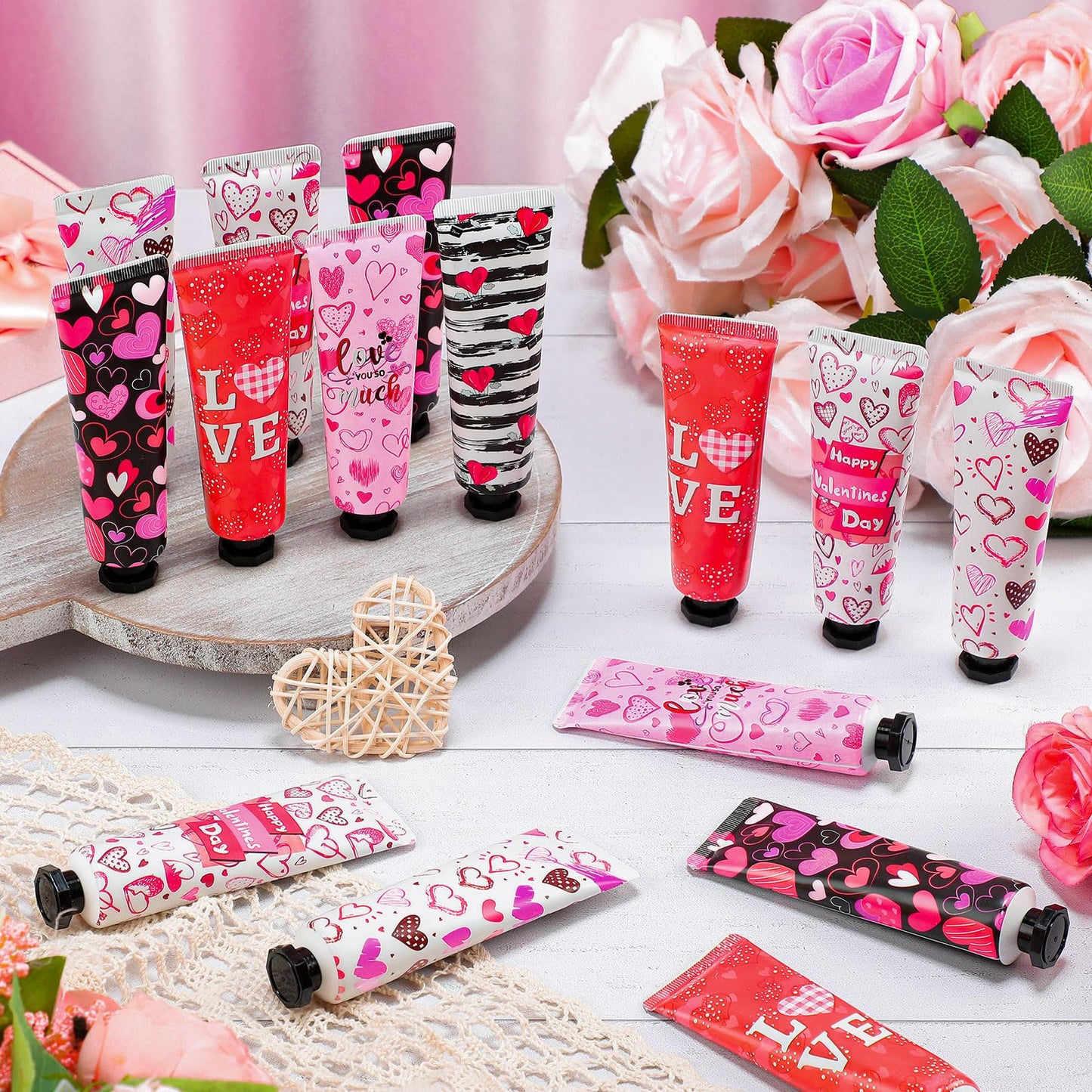 72 Pcs Valentine's Day Hand Cream Gift Bulk Valentine Gift Basket Stuffers Love Heart Moisturizing Galentine's Hand Lotion Bulk Small Dry Cracked Care Cream for Women Friends Seniors Clients, 30 ml