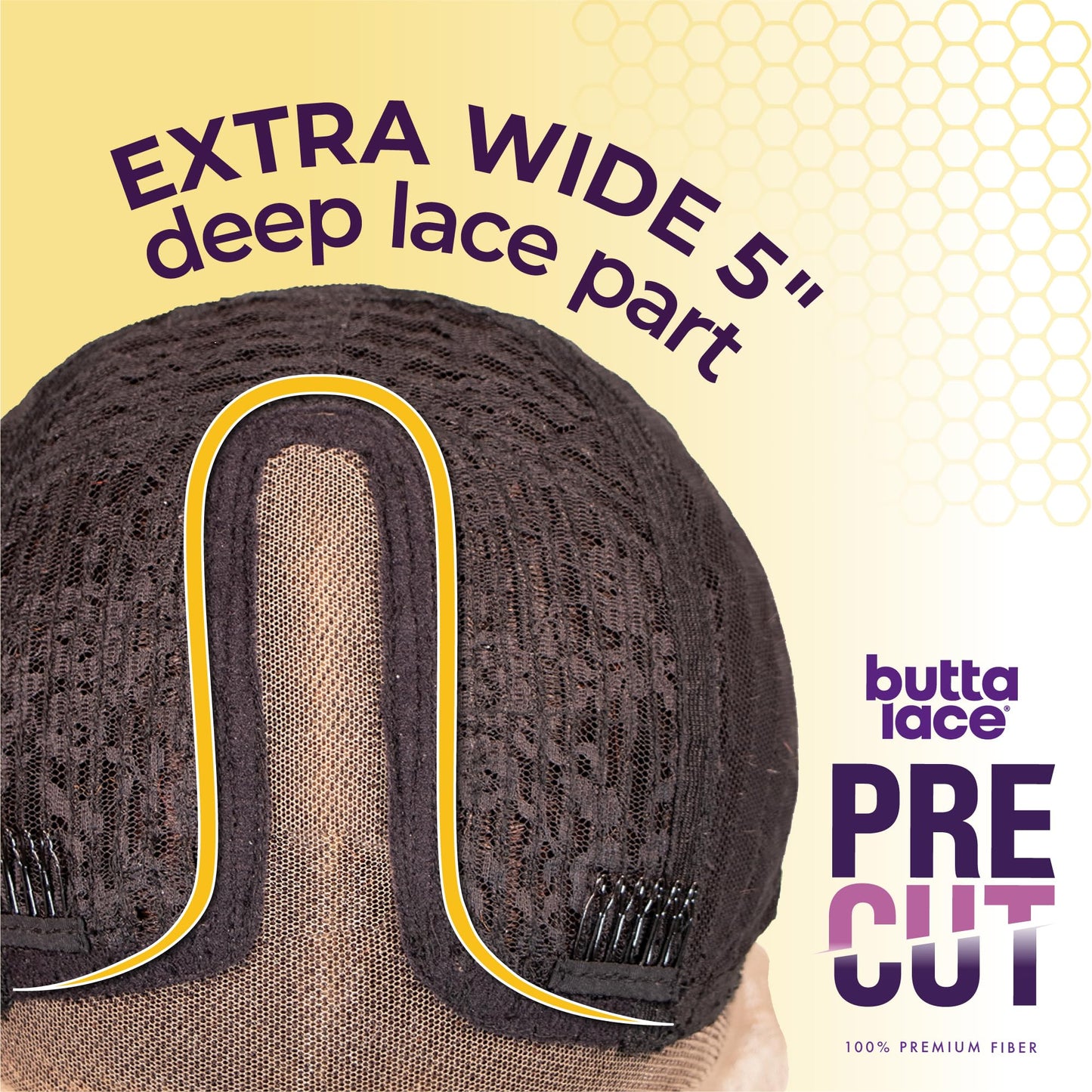 Sensationnel Butta Lace Precut Wigs - Unit 2 Glueless Extra Wide 5 Inch Deep Parting Synthetic Pre Tweezed Smaller Knot Hairline (1B OFFBLACK)