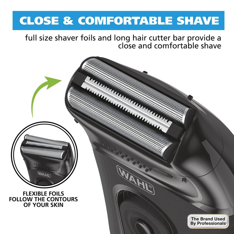 Wahl Compact Rechargeable Lithium Ion Shaver Kit with Hygienic Rinseable Foils & Cutter Bar with Dual Flexible Foils that Move with the Contours of Your Face - 7065