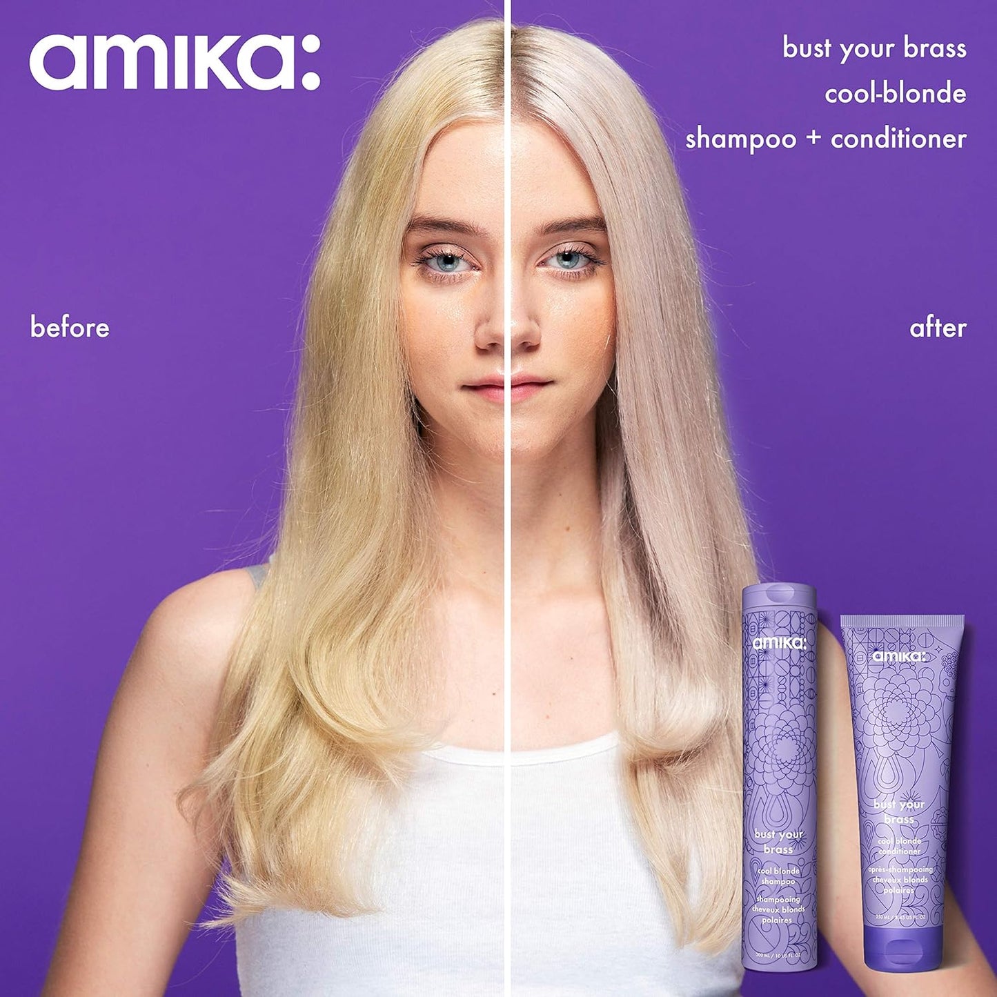 Amika Bust Your Brass Cool Blonde Shampoo - Tone & Brighten Blonde Hair | Sulfate-Free Formula