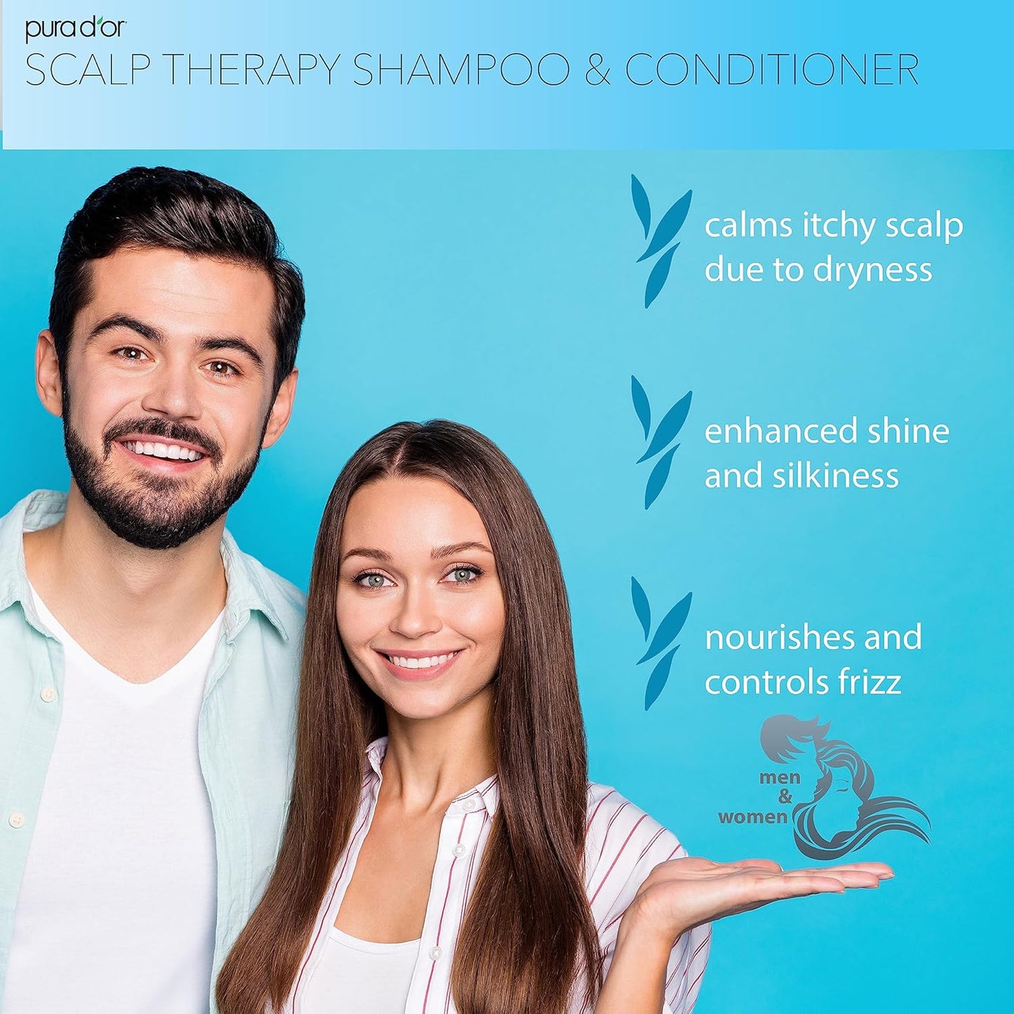 PURA D'OR Scalp Therapy Shampoo & Conditioner Set - 16 fl oz Each | Organic Argan Oil for Dry Scalp & Damaged Hair