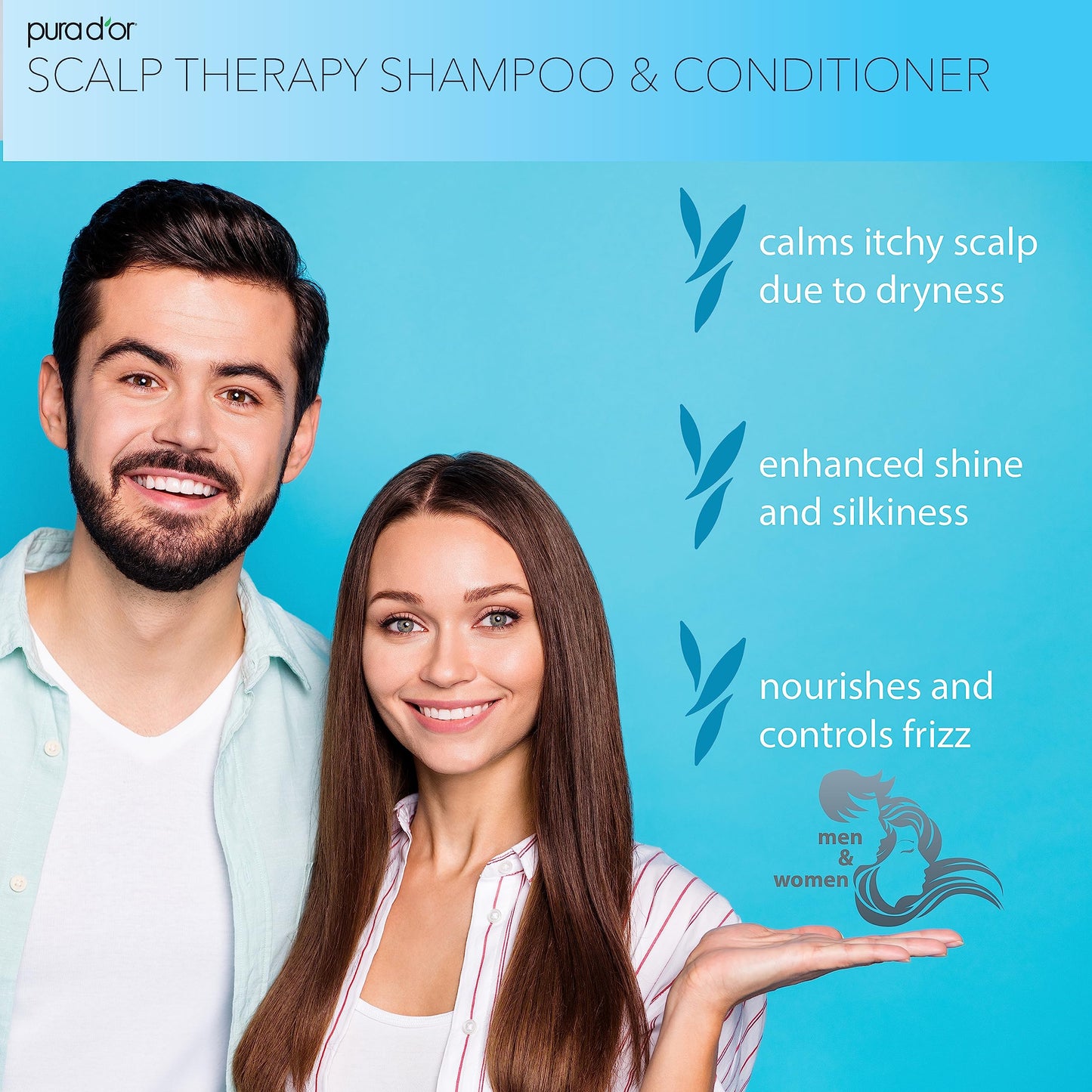 PURA D'OR Scalp Therapy Shampoo & Conditioner Set(16 fl oz x 2) + Awakening Body Wash(16oz) With Aloe Vera, Tea Tree Oil & Lavender