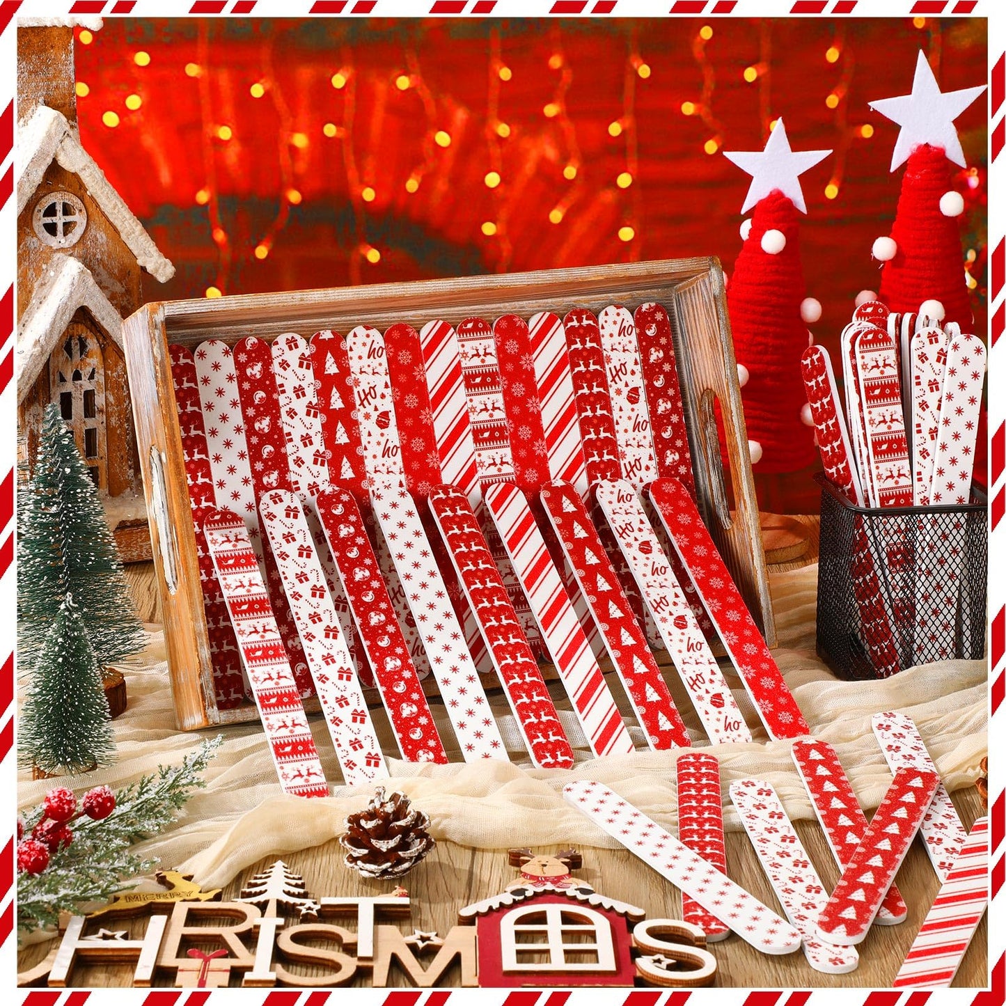 Lanties 45 Pack Christmas Nail Files Gifts Bulk Holiday Emery Boards Double-Sided Christmas Party Nail Files Bulk Stocking Stuffers Christian Gifts for Women Customers Coworkers Staff(Reindeer)