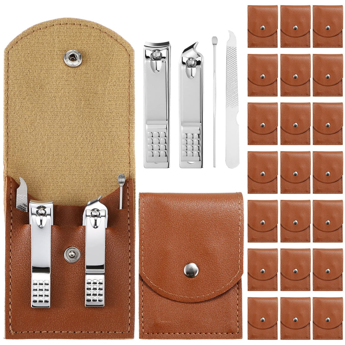 Lasnten 24 Set Valentine Manicure Set Bulk Nail Clippers Grooming Nail Kit Stainless Steel Professional Pedicure Tools Kit with Travel Case for Men Women Valentine's Day Gift(4 in 1,Brown)