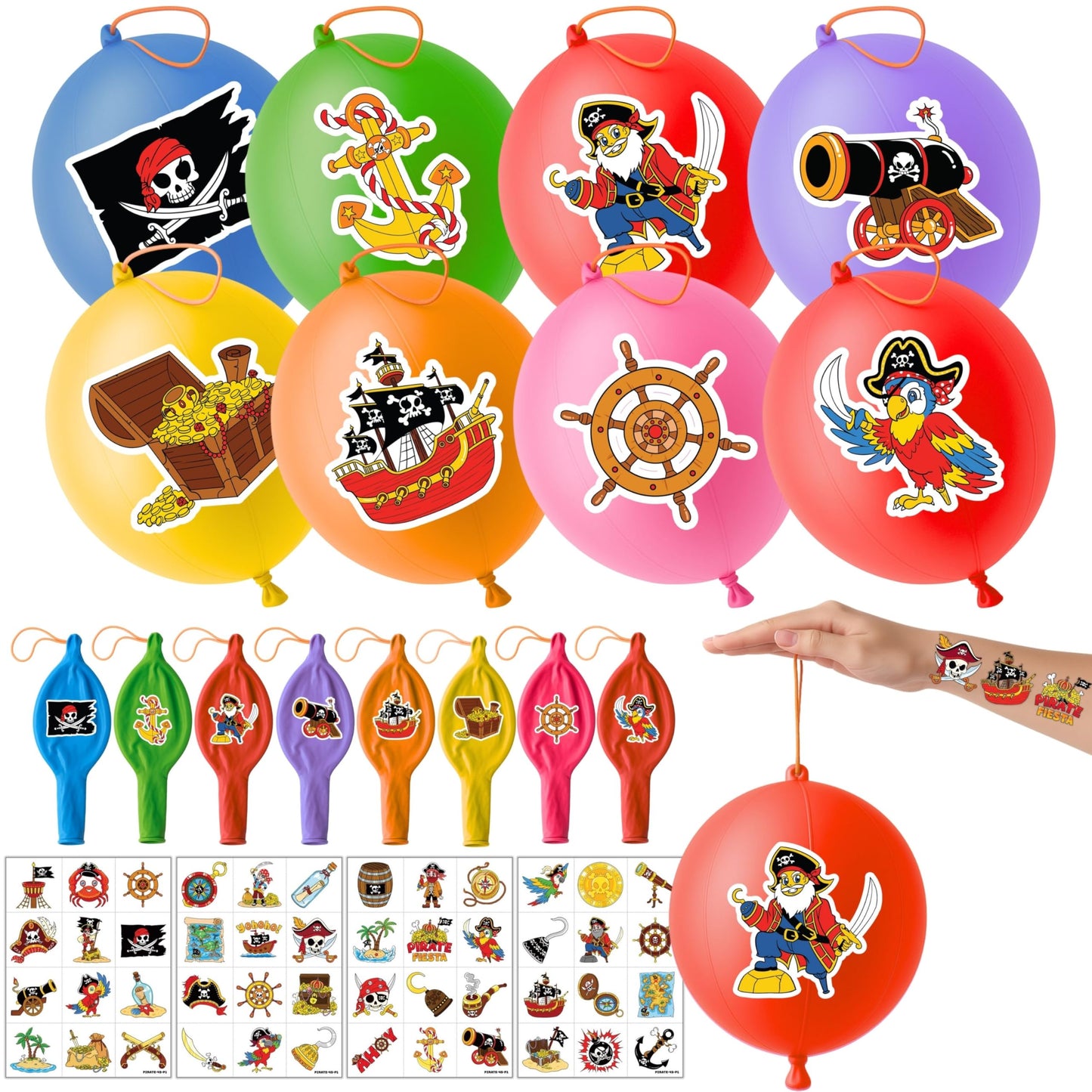 Pirate Punch Balloons for Kids 24 Pack and 48 Temporary Tattoos