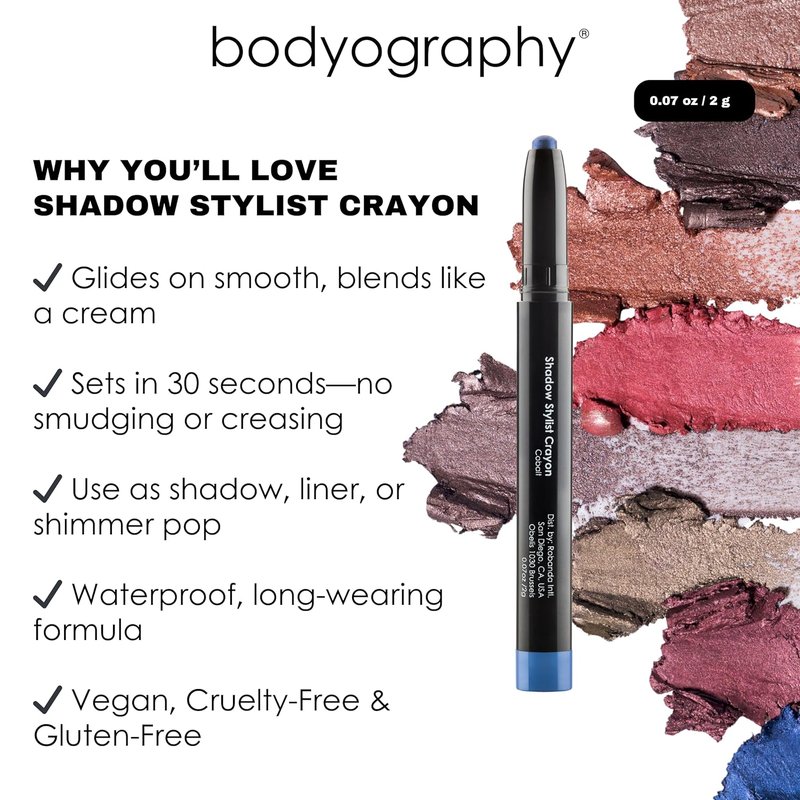 Bodyography Shadow Stylist Crayon - Long-Wear Cream Eyeshadow Stick | Waterproof, Blendable Matte & Shimmer Shades | Aglow Metallic Champagne