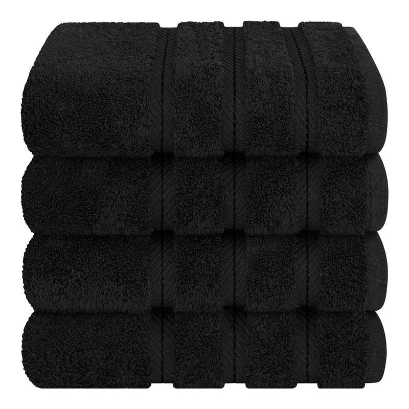 American Soft Linen Luxury Hand Towels for Bathroom, 600 GSM Heawy Weight 16x28 Size 100% Cotton Turkish 4 Piece Hand Face Towel Set, Black Hand Towels